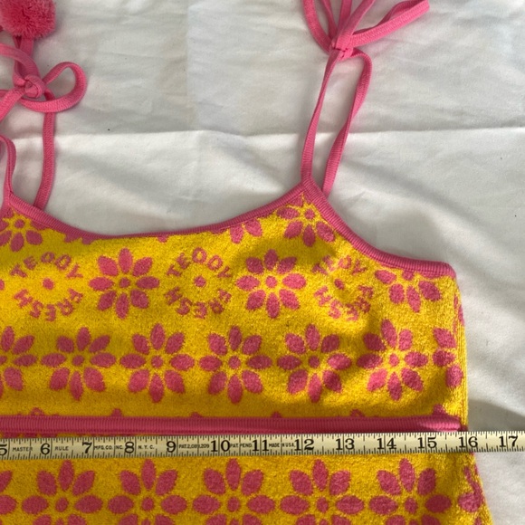Teddy Fresh Dress Womens Large Yellow Pink Boho Retro Floral Terry Cloth New - Picture 8 of 10